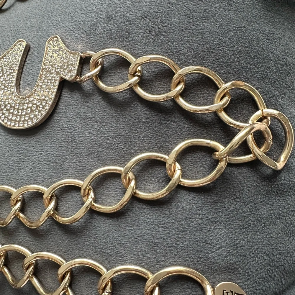 🆕True Religion Gold Horseshoe Chain Statement Belt